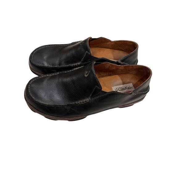 Olukai Moloa Slip-On Loafer Slipper Shoes Men's 10M Black Waxed Nubuck Leather - Picture 3 of 10